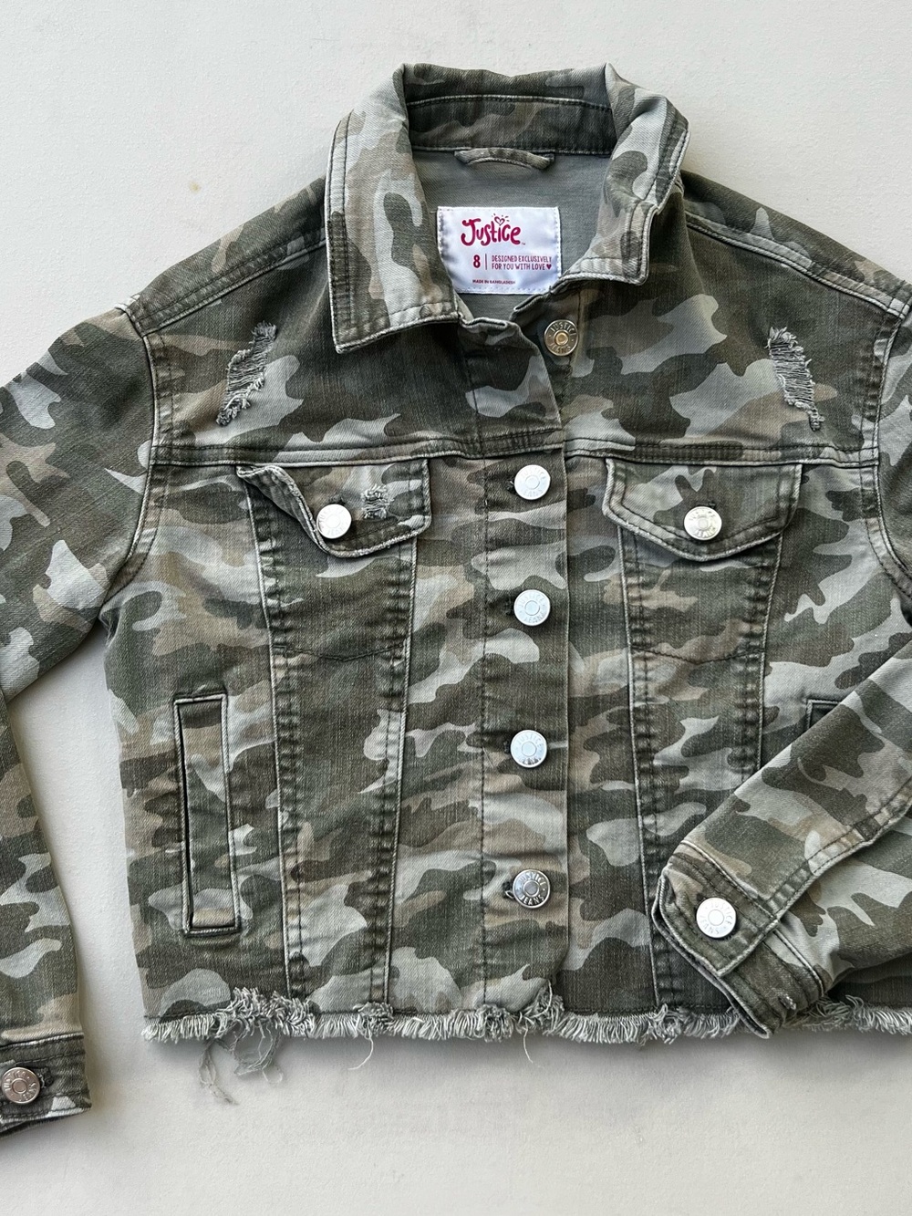 Justice Camo Denim Jacket in Olive and Khaki